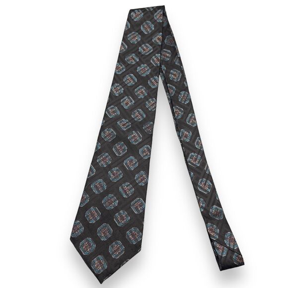 Albert Nipon Mens Necktie Patterned Multicolor Medallion 100% Silk 57 inches - Picture 2 of 11